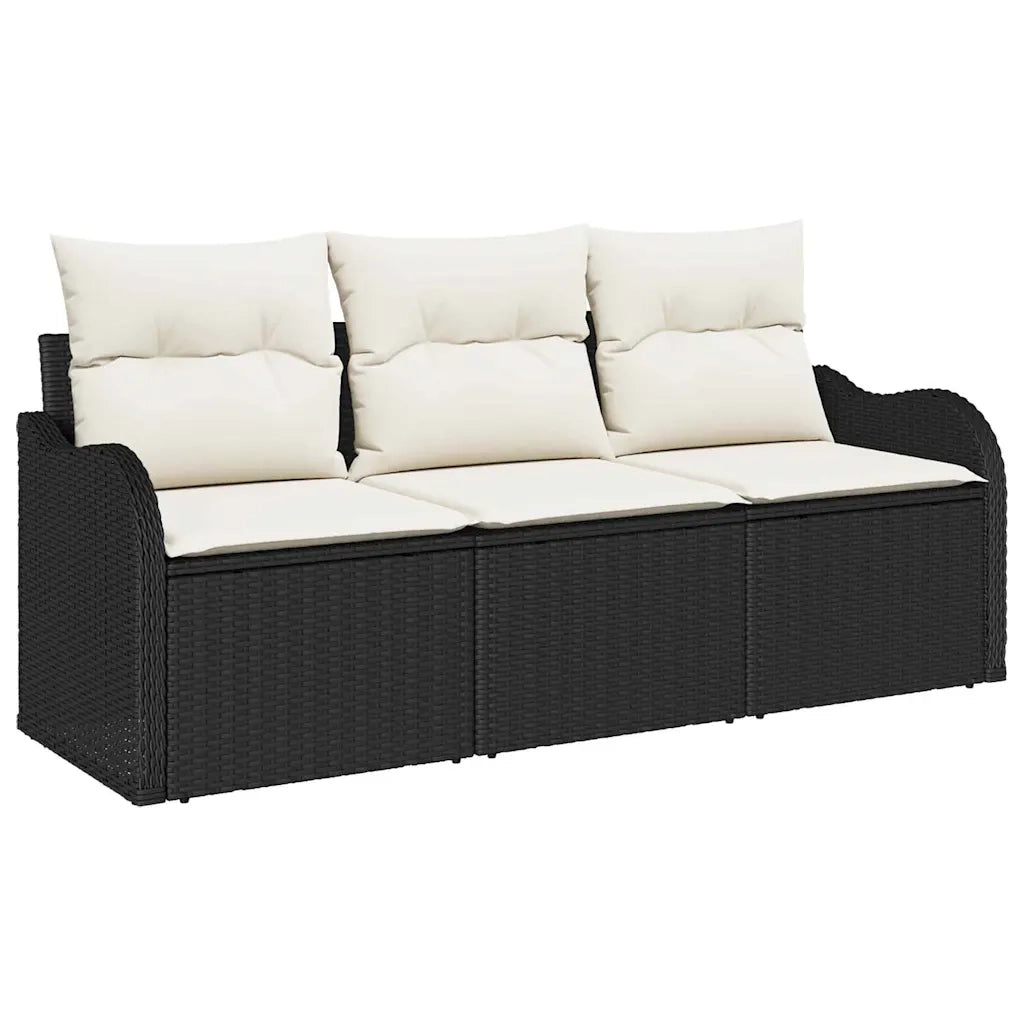 Set Divano da Giardino con cuscino 3 pcs Nero Poly Rattan