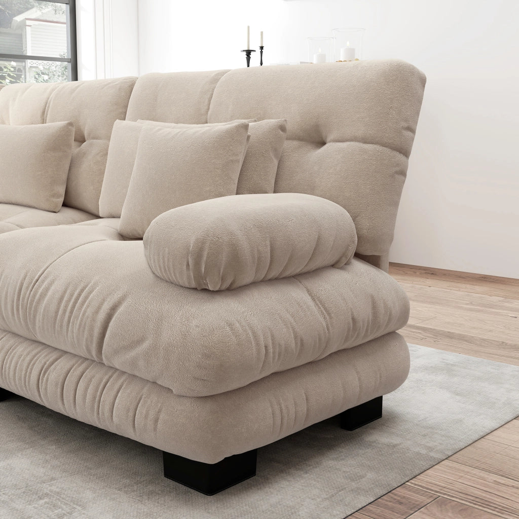 Divano angolare a 2 posti modulare in ciniglia color caffè chiaro con 4 cuscini 220 × 77 × 81 cm
