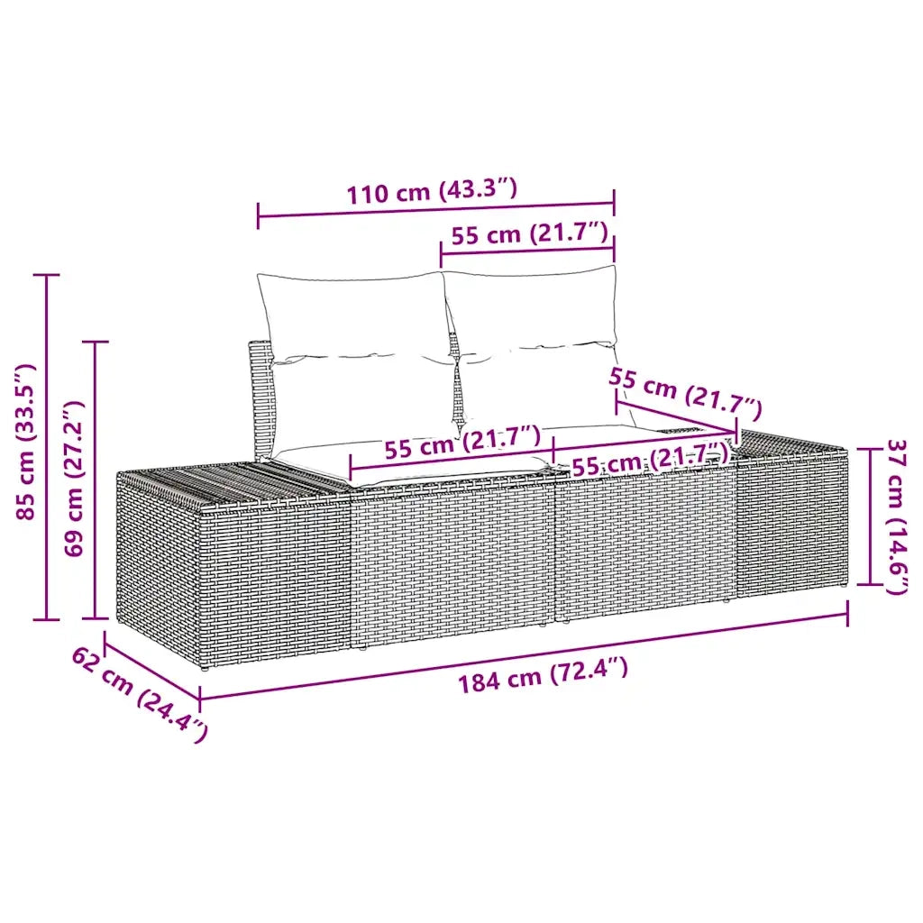 Set Divano da Giardino con cuscino 4 pcs Nero Poly Rattan 3359352