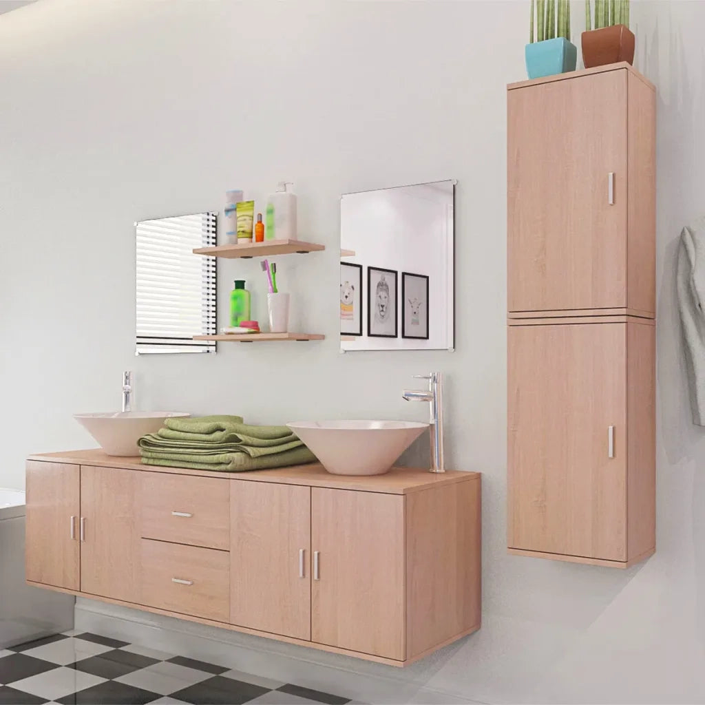 Set Mobili da Bagno con Lavabo 9 pz Beige 272230