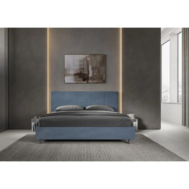 Letto imbottito Matrimoniale 190x200 cm Mika - Senza rete,Microfibra,Blu