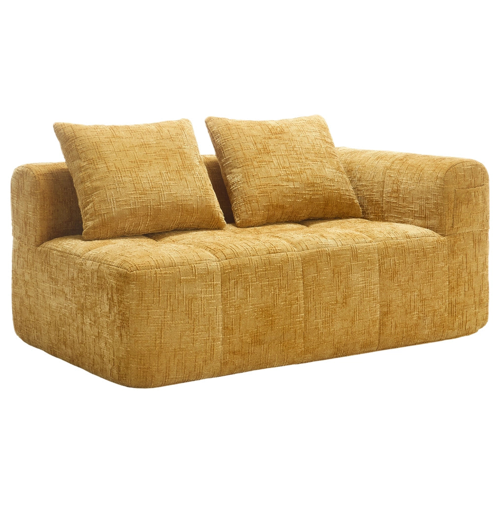 Divano chaise longue 158x90x60 cm con tasche laterali e cuscino in chenille giallo