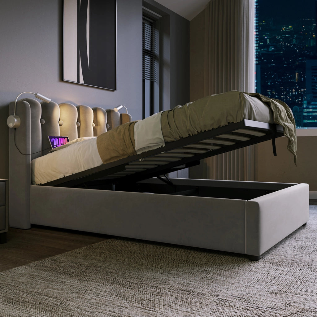 Letto singolo in velluto grigio 90x200 cm