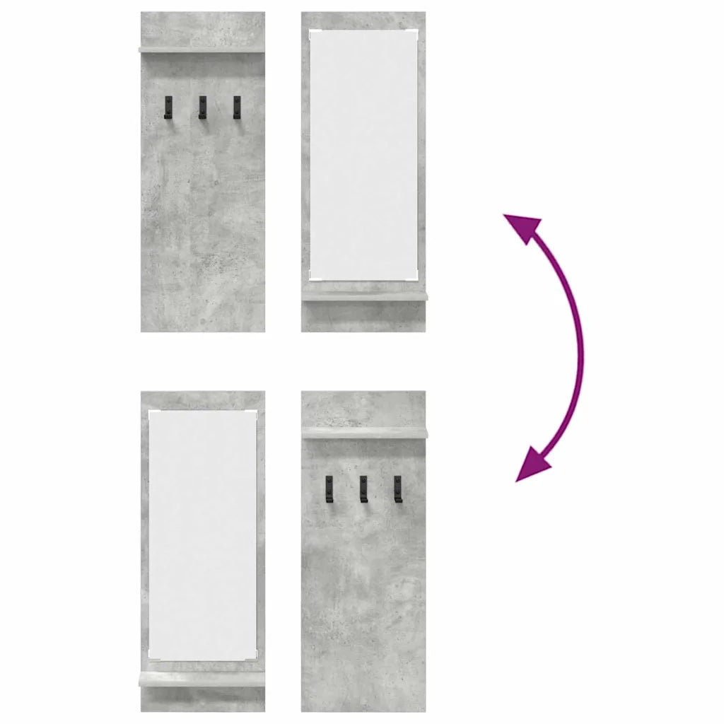 Appendiabiti a muro con specchio Grigio cemento 70 x 10 x 90 cm 874526