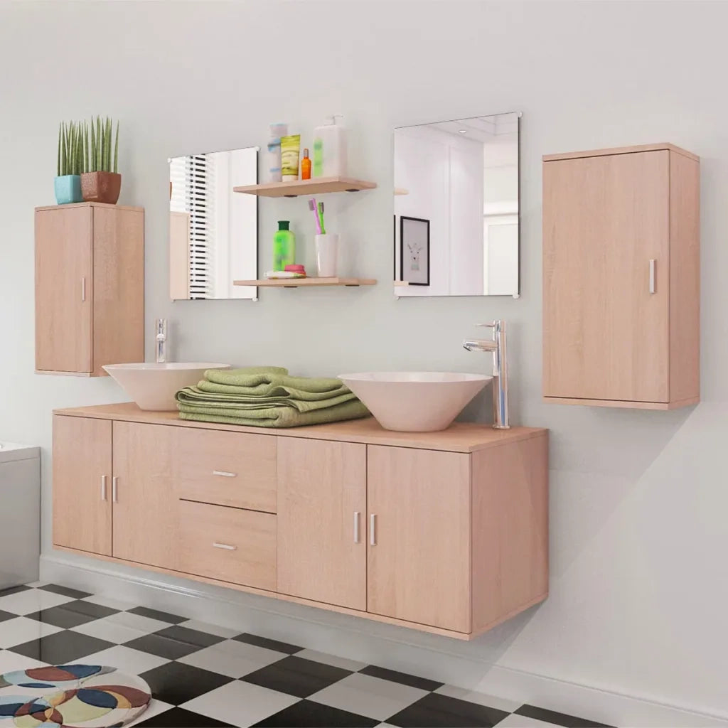 Set Mobili da Bagno con Lavabo 9 pz Beige 272230