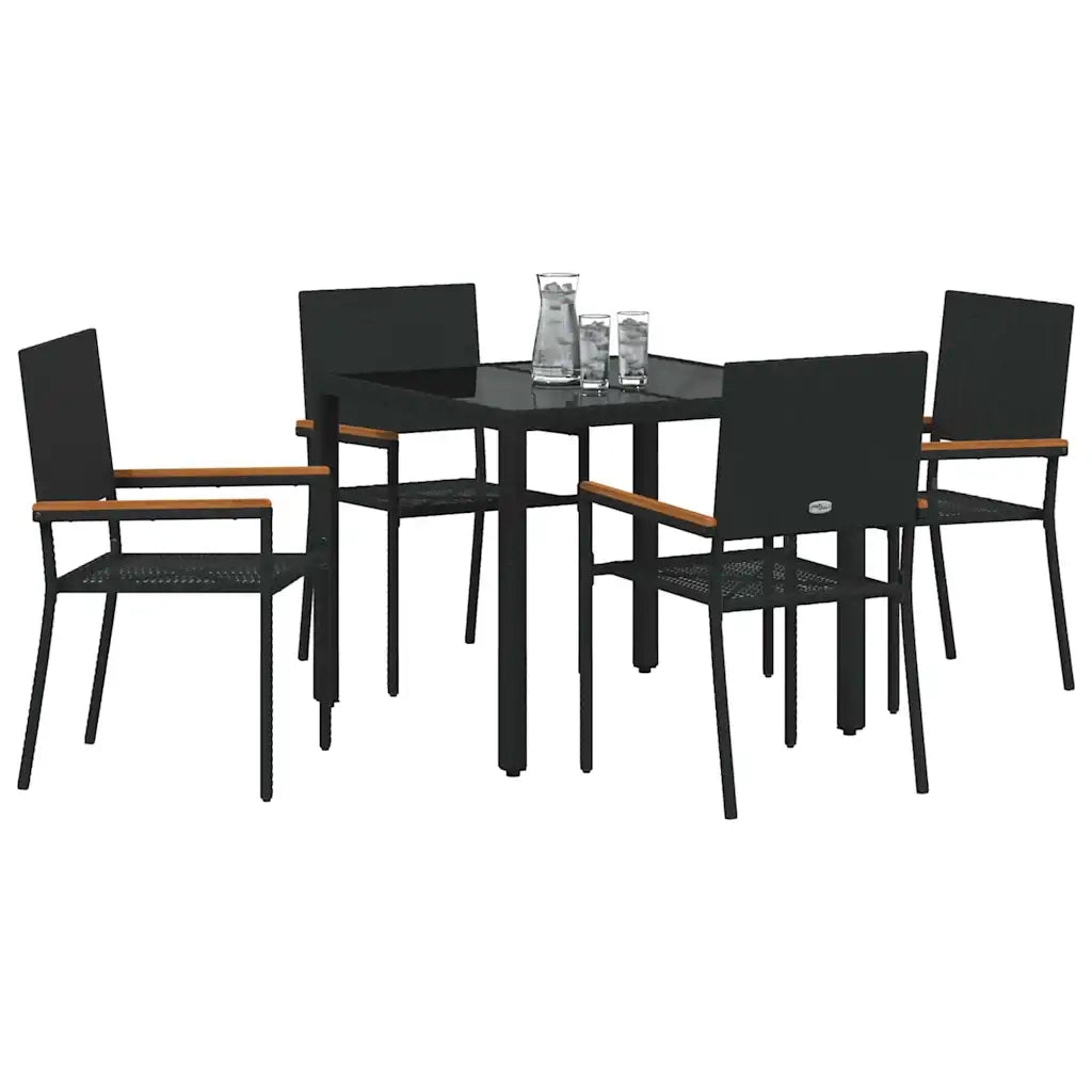 Set da Pranzo per Giardino 5 pcs Nero polyrattan