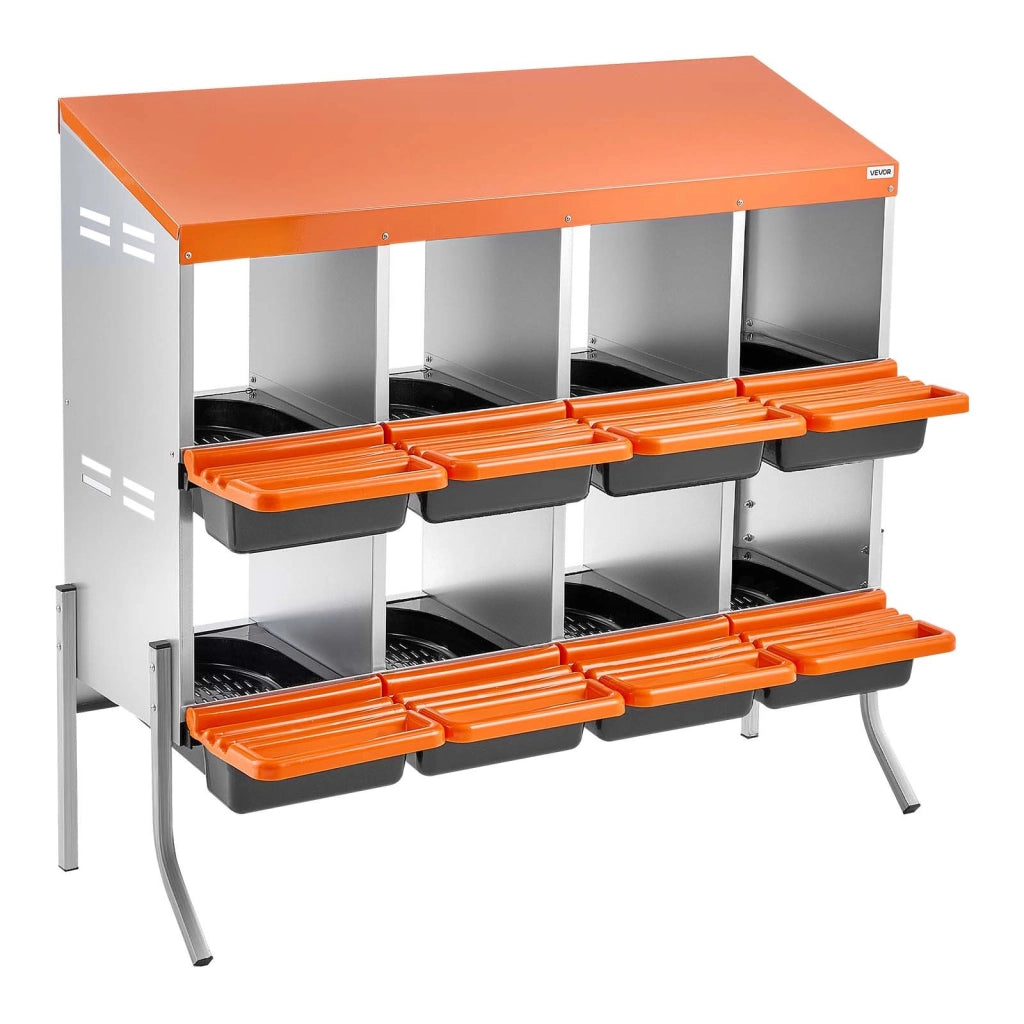 Nido per galline ovaiole a 8 scomparti CNB-08-Leg in acciaio zincato con gambe e cassetto raccolta uova 1060x525x990 mm