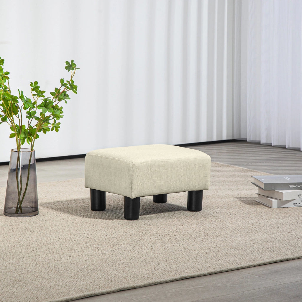 Pouf Poggiapiedi Basso in Tessuto di Lino Beige Sgabello Salotto 40 x 30 x 24 cm Portata 110 kg Compatto