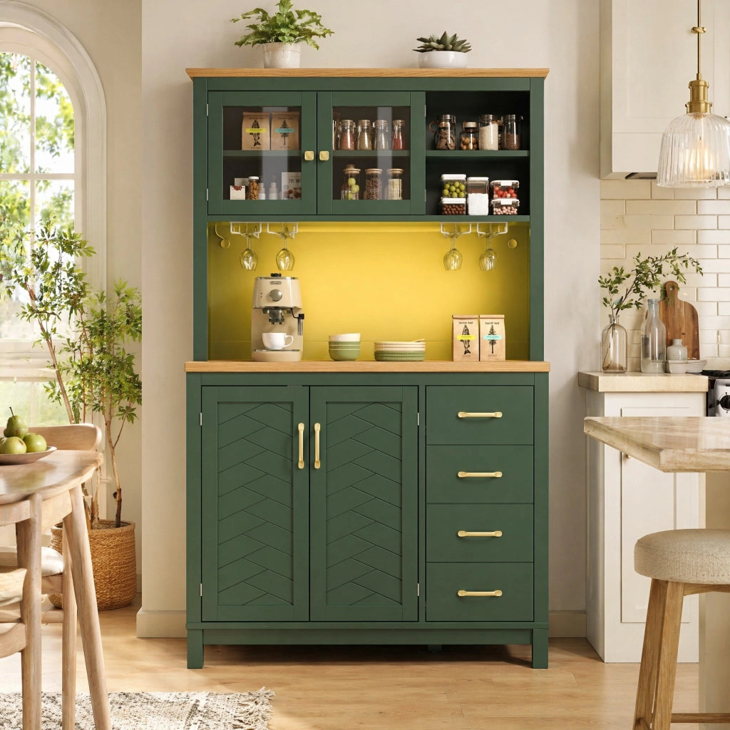 Mobile da cucina in MDF verde con LED, 105,5x40x180 cm