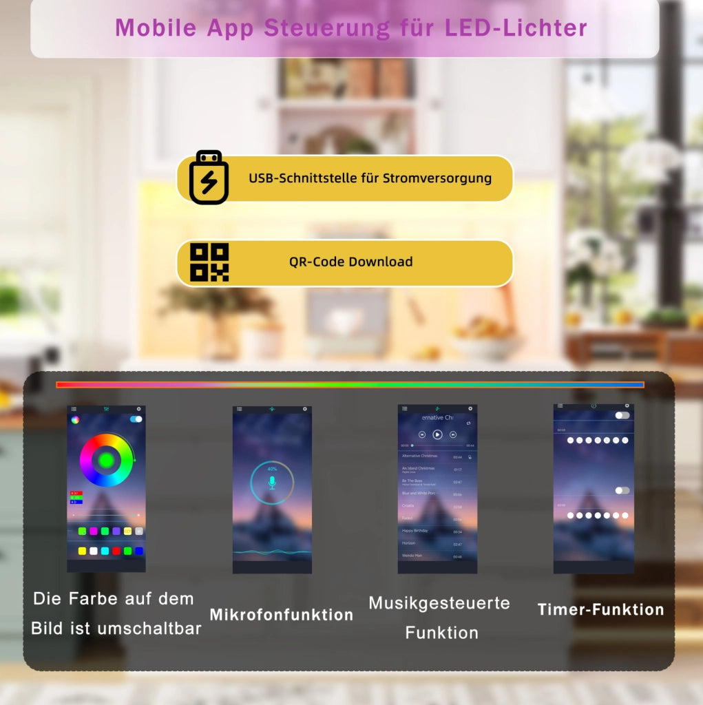 Mobile cucina alto con LED smart, 8 cassetti e ripiani regolabili