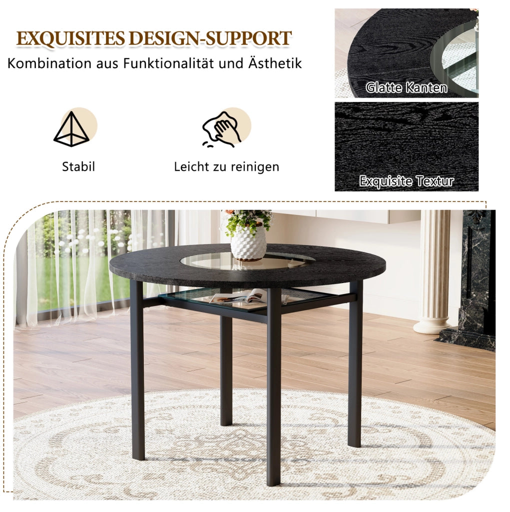 Set tavolo rotondo con 4 sedie marroni, nero