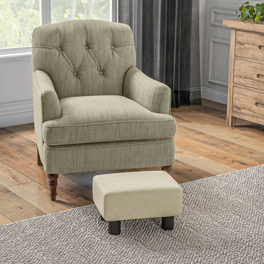 Pouf Poggiapiedi Basso in Tessuto di Lino Beige Sgabello Salotto 40 x 30 x 24 cm Portata 110 kg Compatto