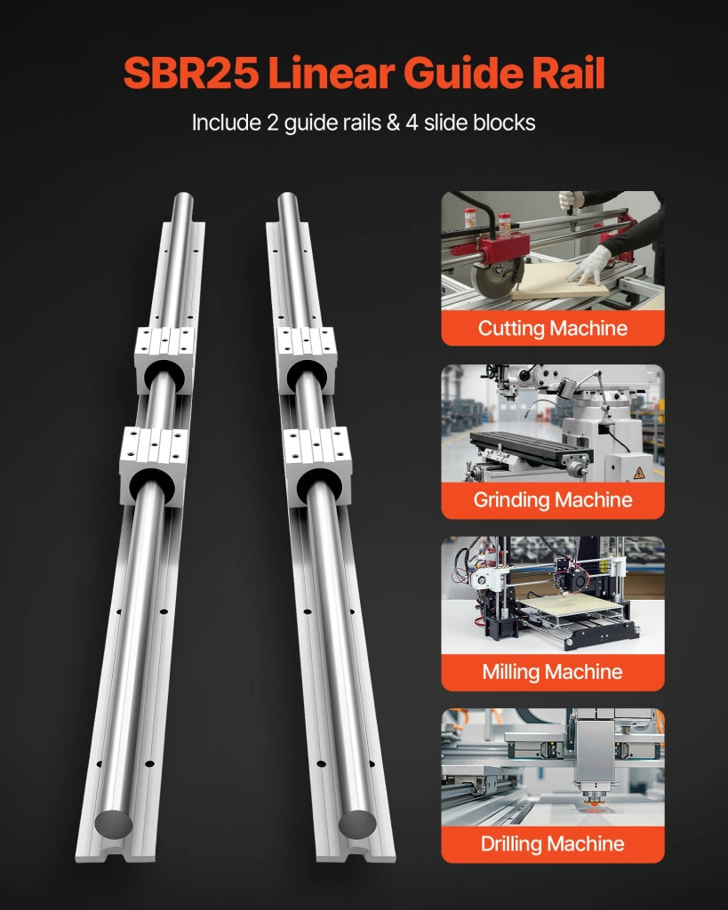 Kit guide lineari SBR25 2 pezzi da 1200 mm, 4 blocchi a cuscinetti per macchine da taglio, rettifica e fresatura