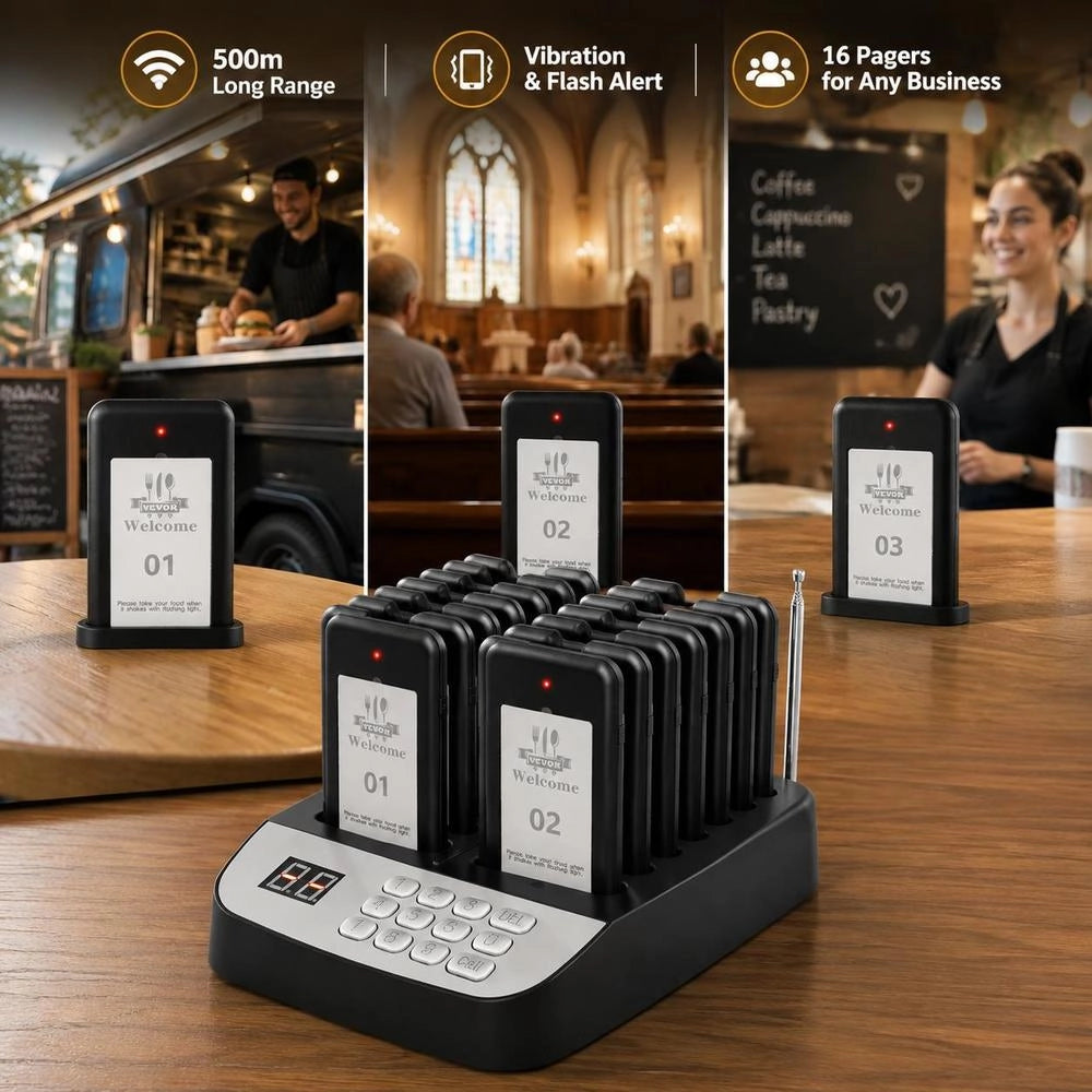 Restaurant Pager System, Wireless Queue Signal With A 500m Range, Beeper For Answering Guest Calls With Vibration And Flashing, 16 Pagers For Food Trucks, Church