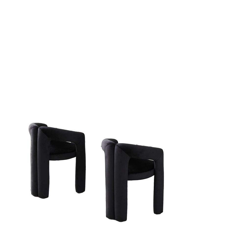 Set di 2 sedie da pranzo in velluto nero con braccioli
