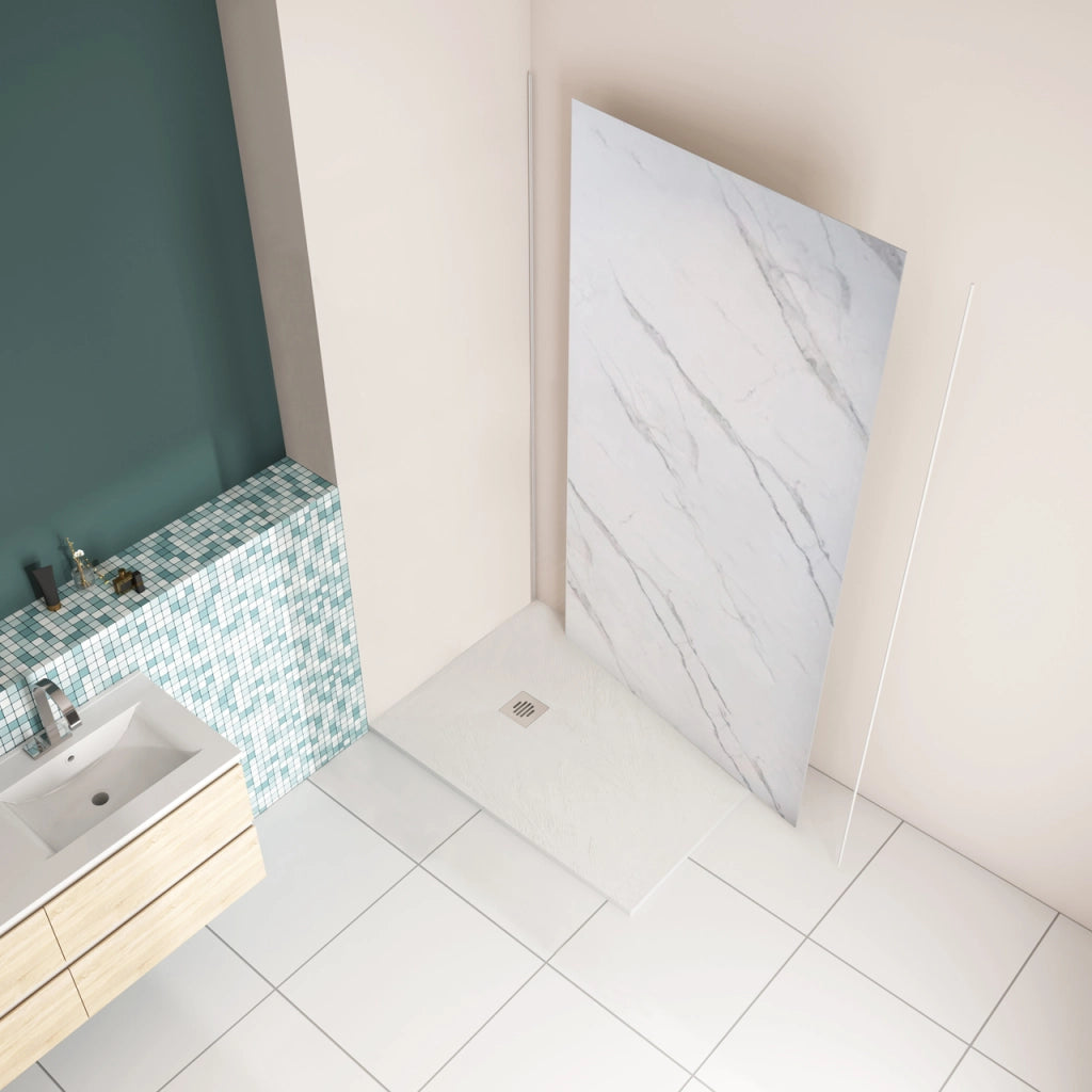 120x210 cm Pannello Doccia Realizzato in Alluminio Spessore 3mm con Profili Finitura Bianco Alba per Rivestimento Parete Bagno
