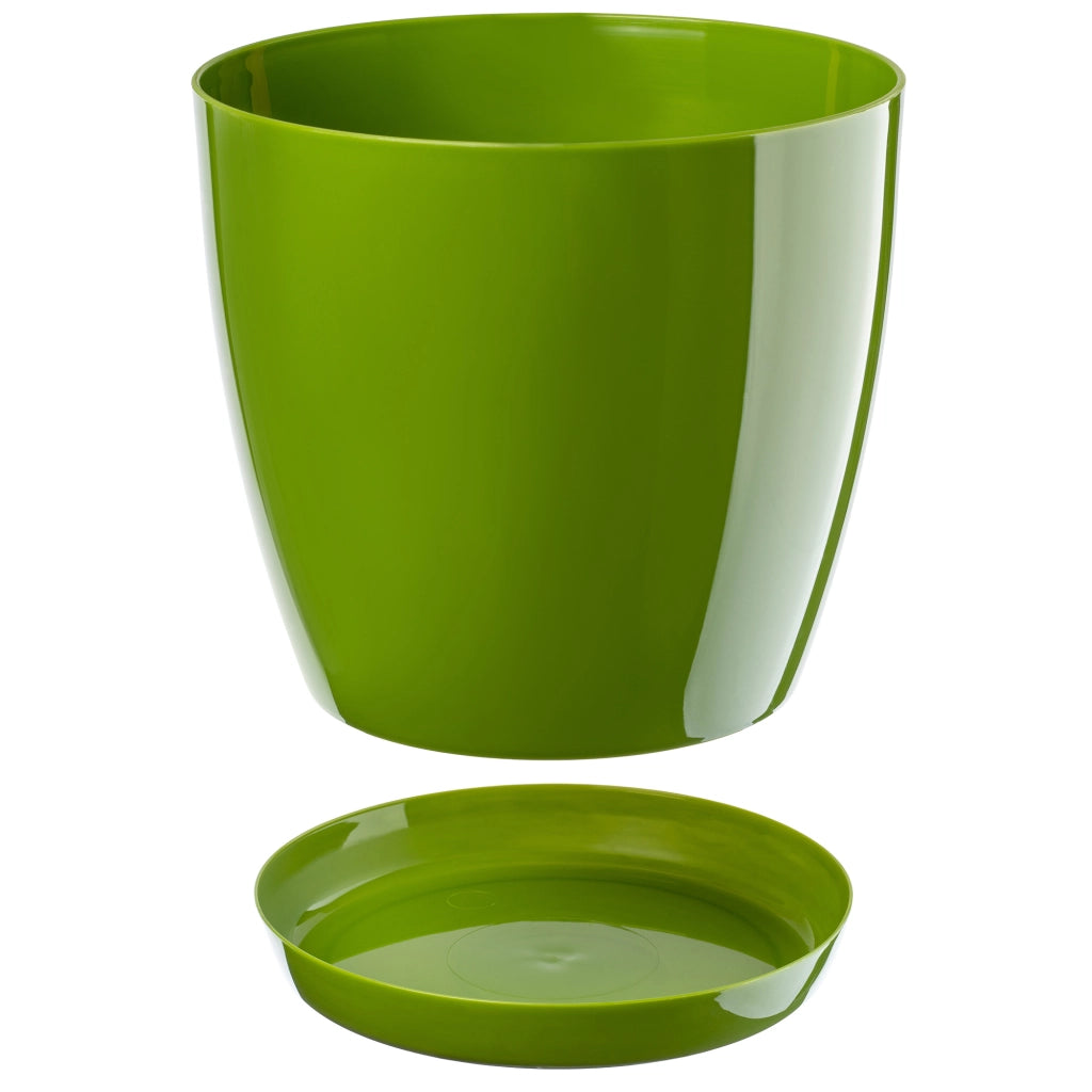 Vaso da fiori KADAX con sottovaso e coperchio in plastica, 18 cm, verde.