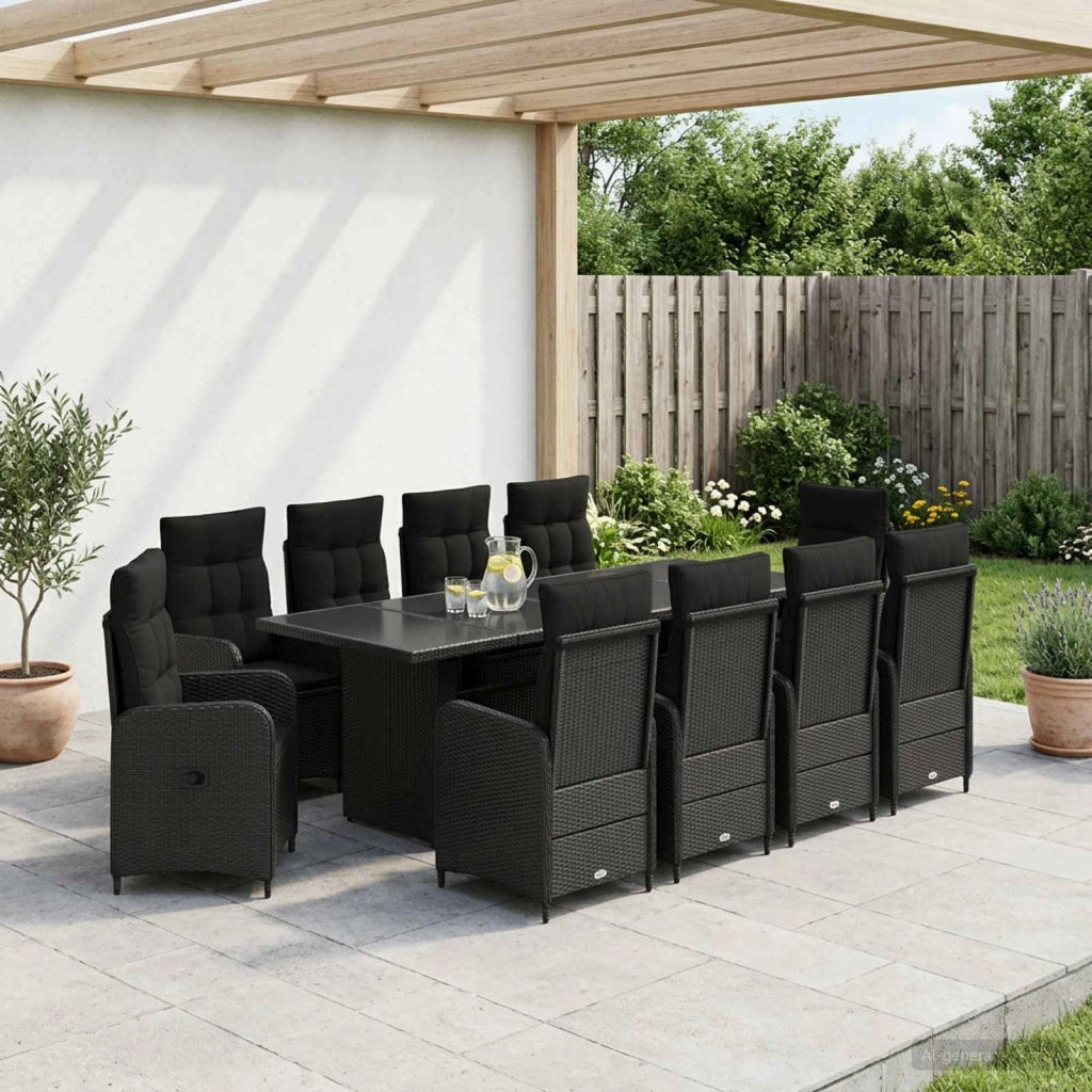 Set da pranzo per esterni 11 pz Nero polyrattan 3422381