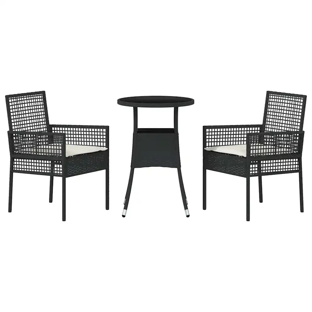 Set da Pranzo per Giardino 3 pcs Nero polyrattan 3334941