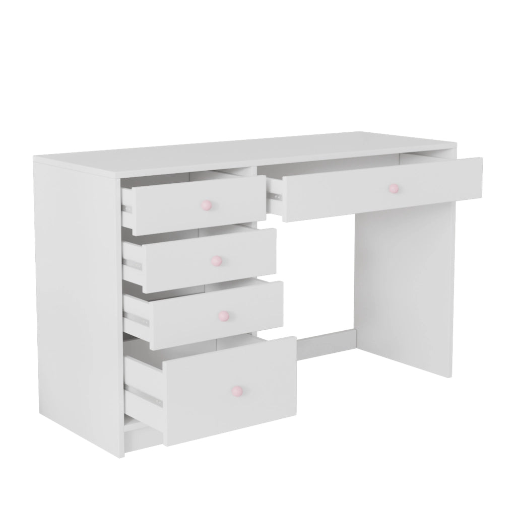 Set scrivania con 5 cassetti e libreria con lavagna 120x45x74 cm; bianco