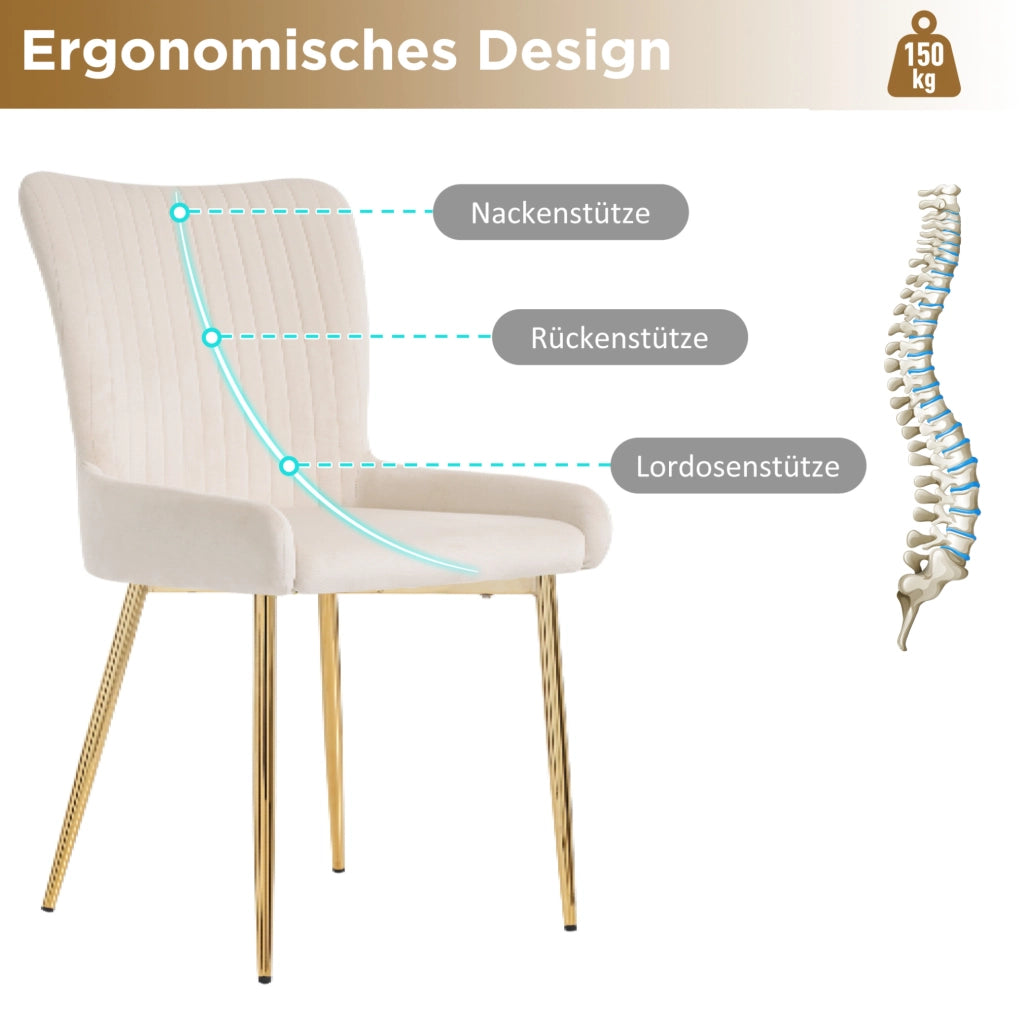 SEDIA da pranzo in velluto beige e oro, Set da 6 pezzi