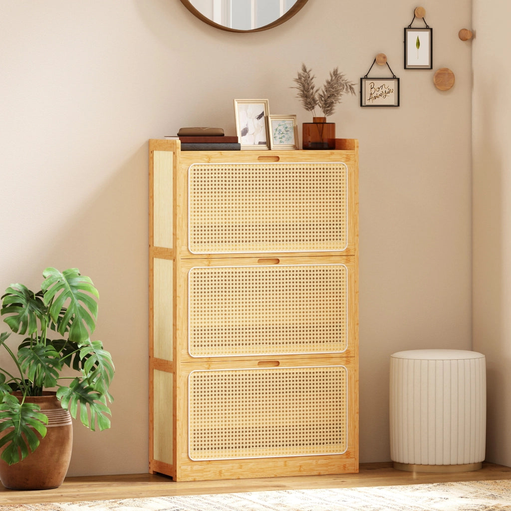 Scarpiera 14 paia 3 ante ribaltabili - Xylo - legno naturale 69x29x119,8cm