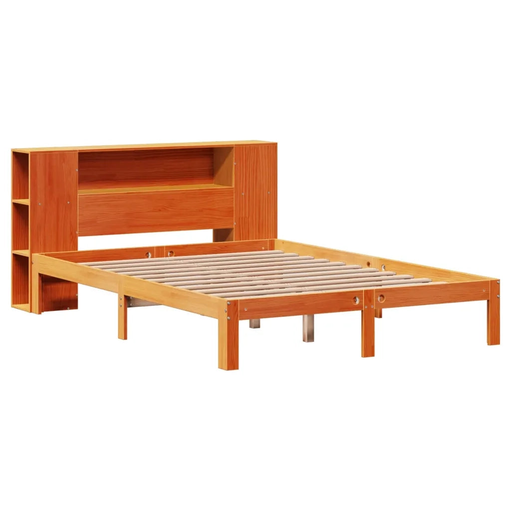 Letto Libreria senza Materasso-Struttura Letto con contenitore Marrone Cera 135x190 cm in Pino 543486