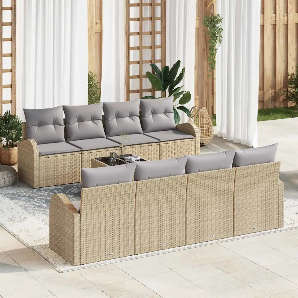 Set Divano da Giardino con cuscino 9 pcs Beige e grigio
