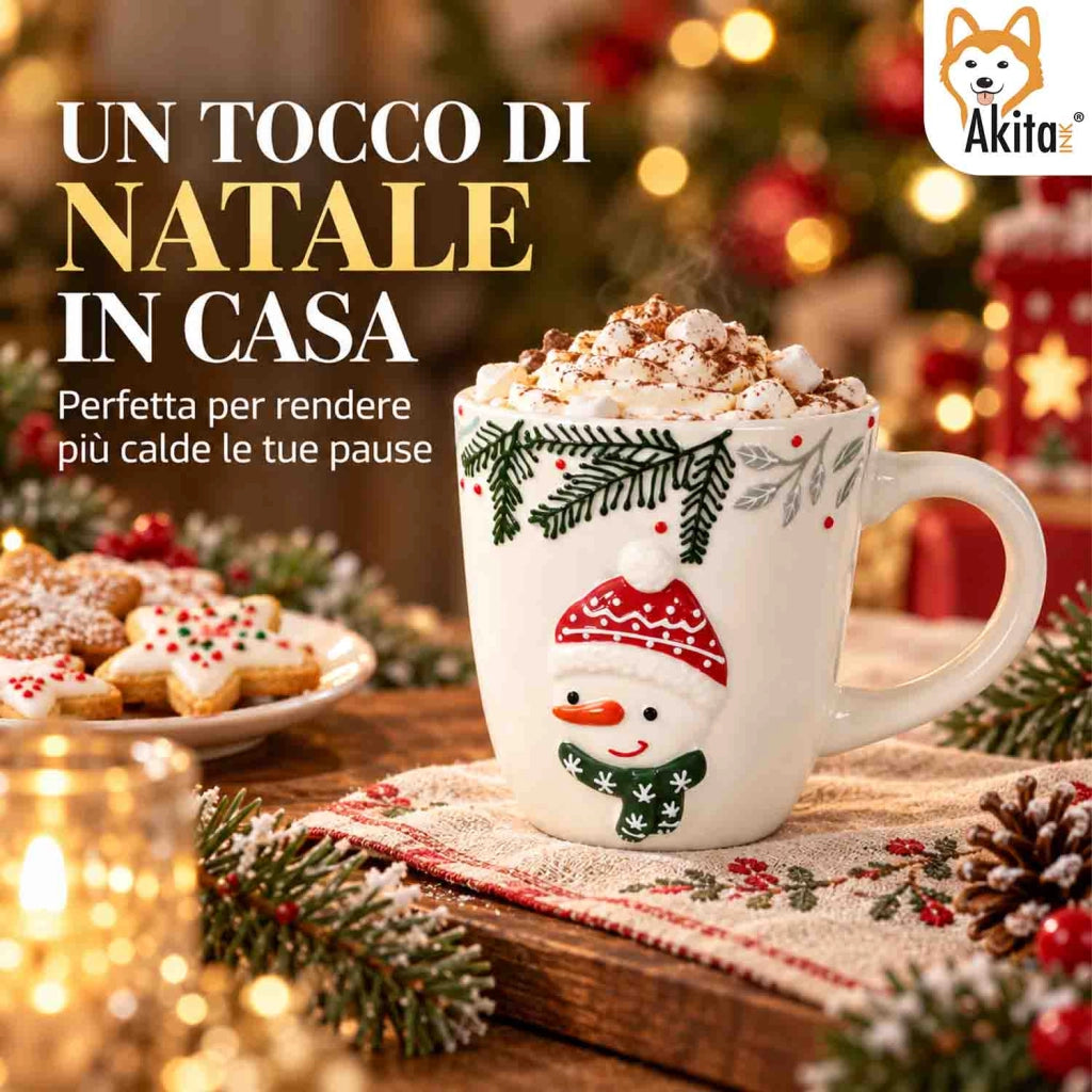 Akitaink Tazza Mug Pupazzo di Neve 440 ml in Ceramica