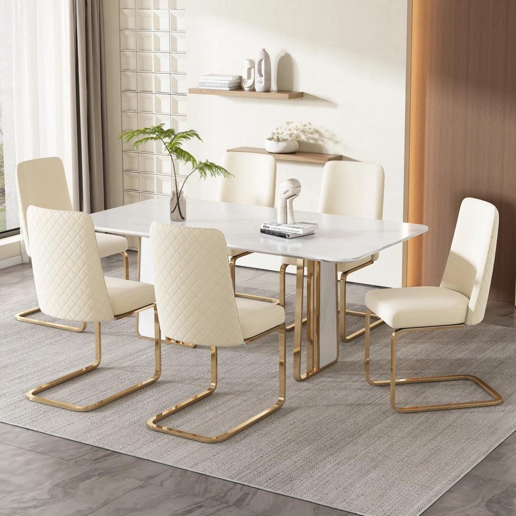 SEDIA da pranzo in velluto beige, set da 6 pezzi