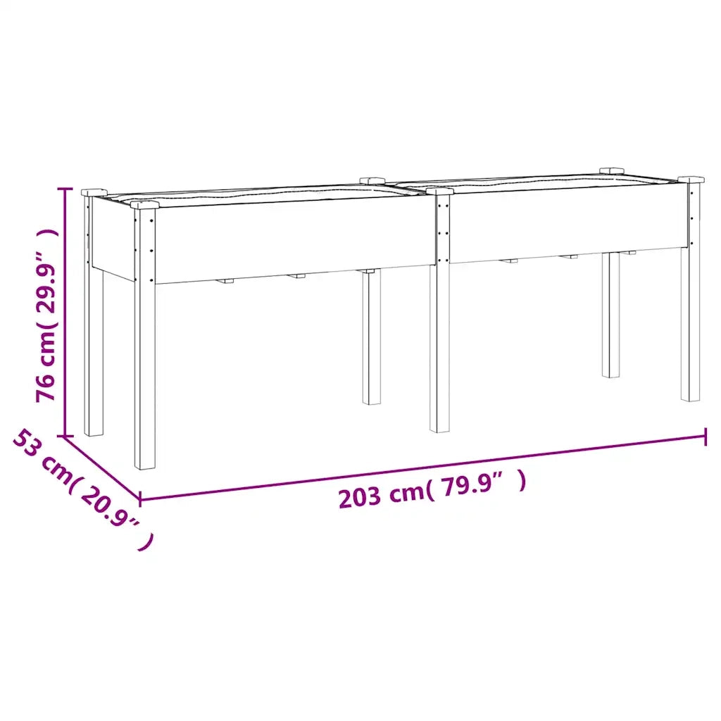 Fioriera | Cassetta per fiori | Vaso con Fodera Grigia 203x53x76cm Legno Massello di Abete