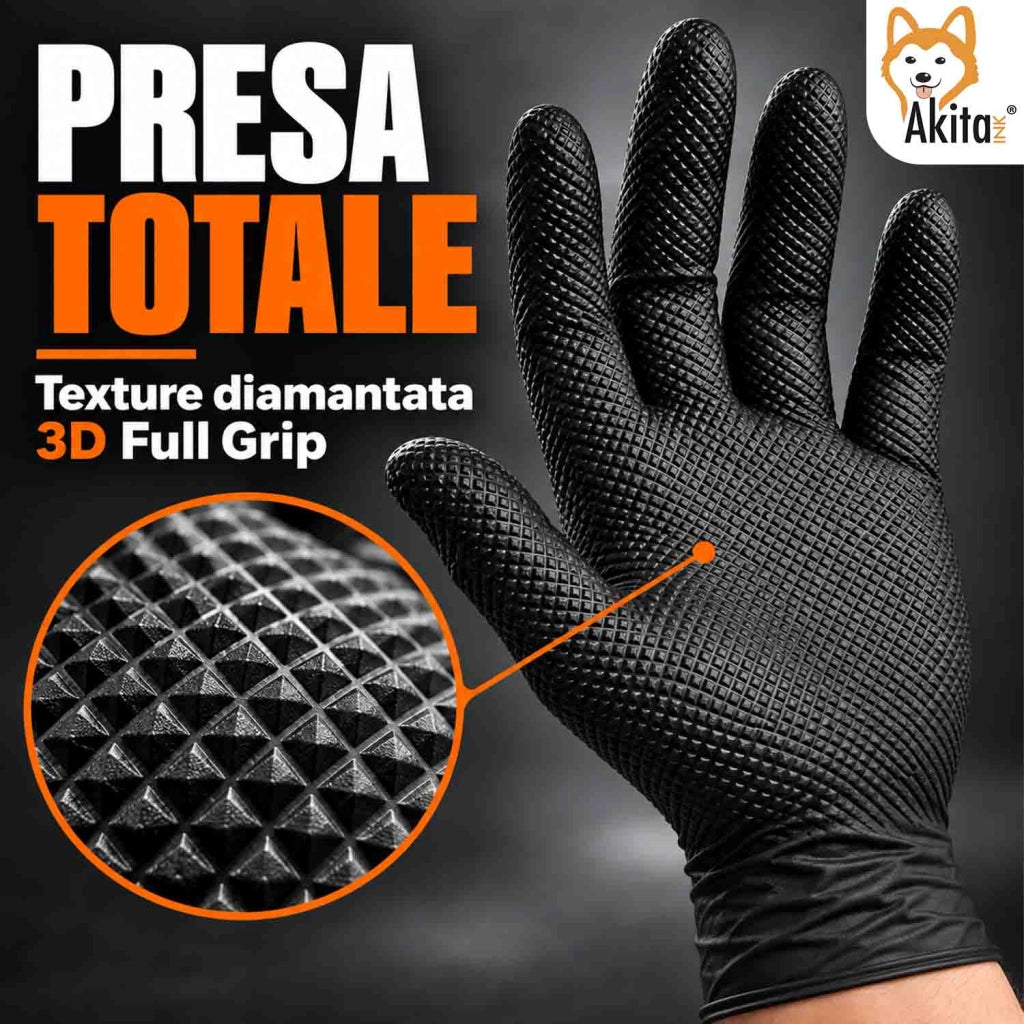 Akitaink 100 Guanti Diamond Grip in Nitrile Nero Taglia M