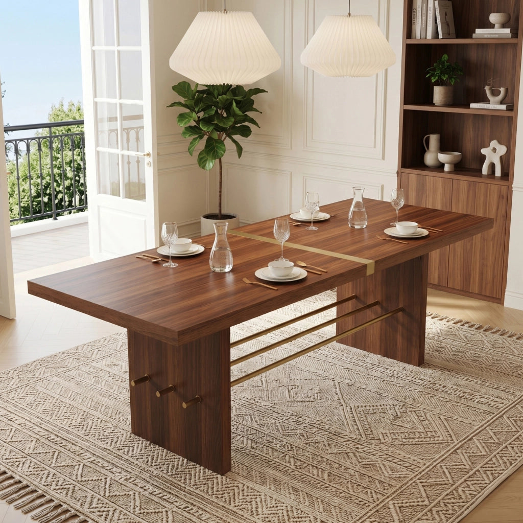 Tavolo da pranzo 180x75 cm in MDF noce e oro