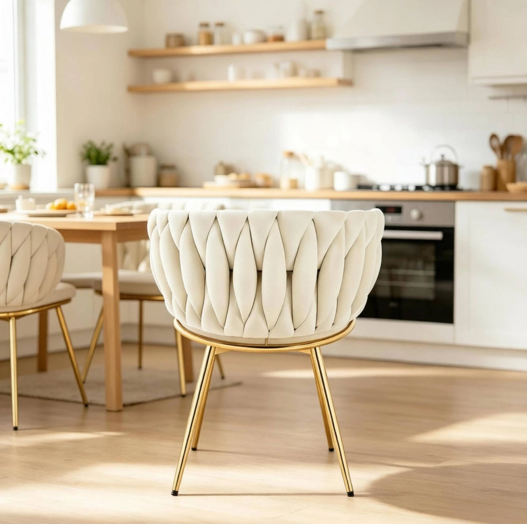 Sedia da pranzo girevole beige, schienale imbottito, set da 2