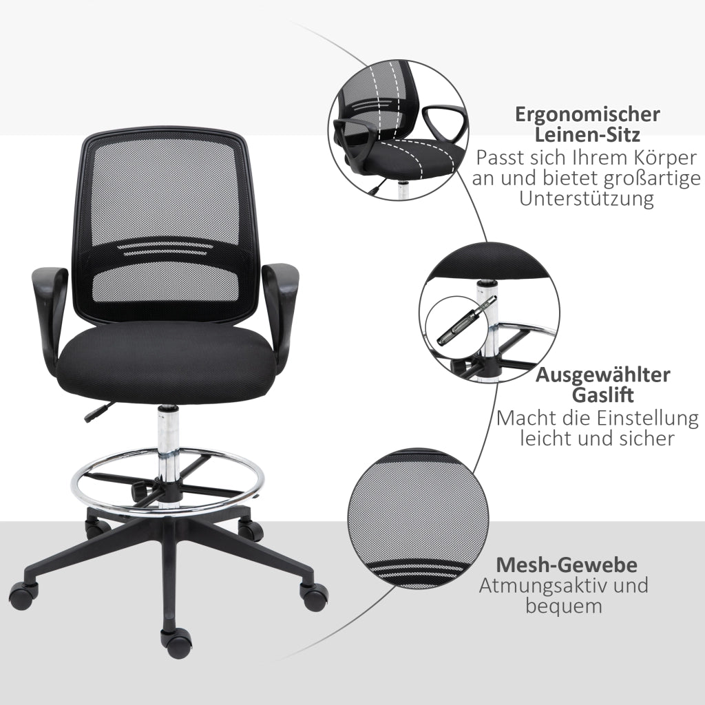 Sedia da Ufficio Ergonomica con Braccioli e Poggiapiedi Regolabile ¨C zephmum ¨C Nera con Rete