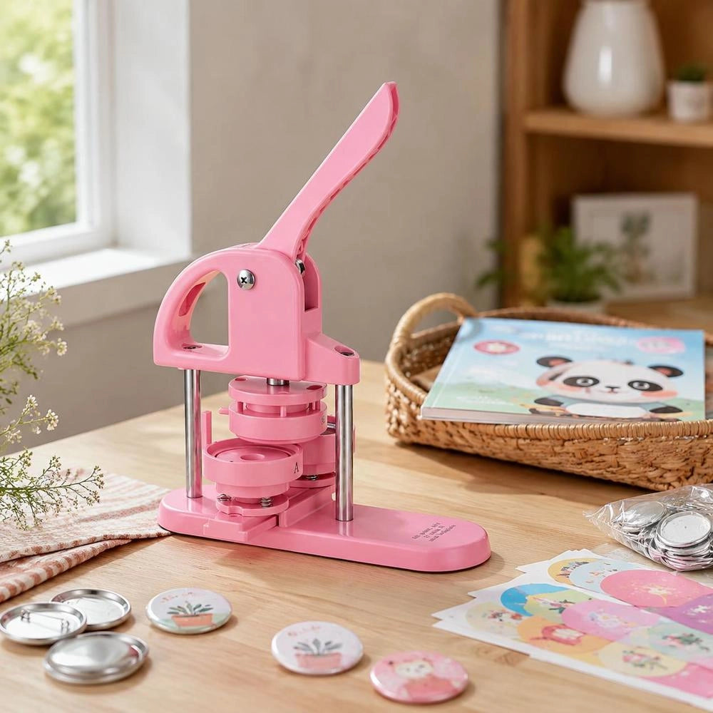 Buttonmaker 25 / 32 / 58 Mm 3-in-1 Pinmaker, 300-piece Button Set, Buttonmaker Machine With Panda Magic Book, Ergonomic Punch Set With Bow Handle, For DIY Gifts For Children