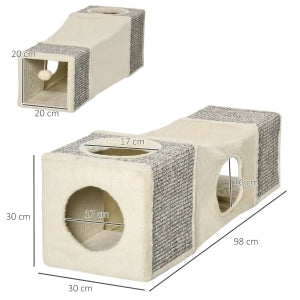 Tunnel per gatti con palla, giocattolo in sisal, marrone e beige, 98x30x30 cm