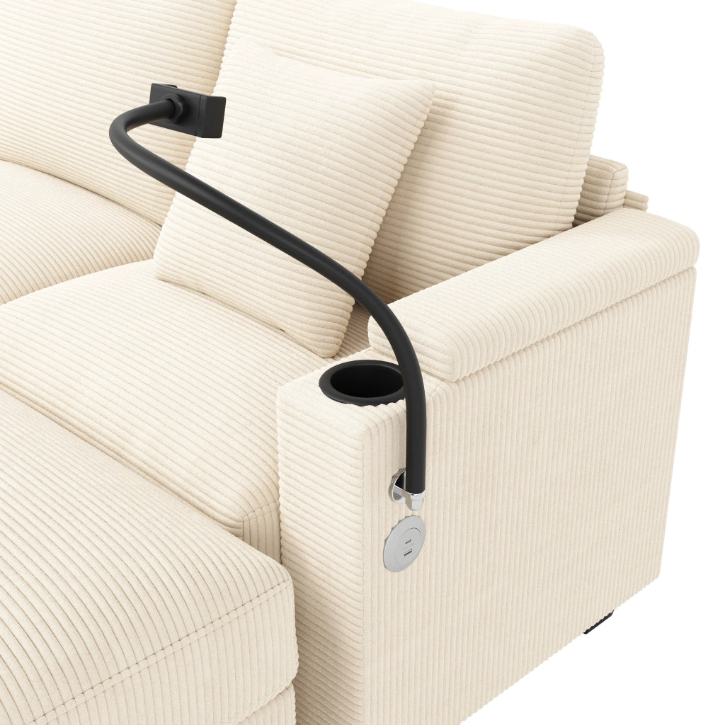 Divano panoramico convertibile 275;5 x 139 x 87 cm; a forma di U; modulare; porta telefono; porta USB; velluto a coste; beige