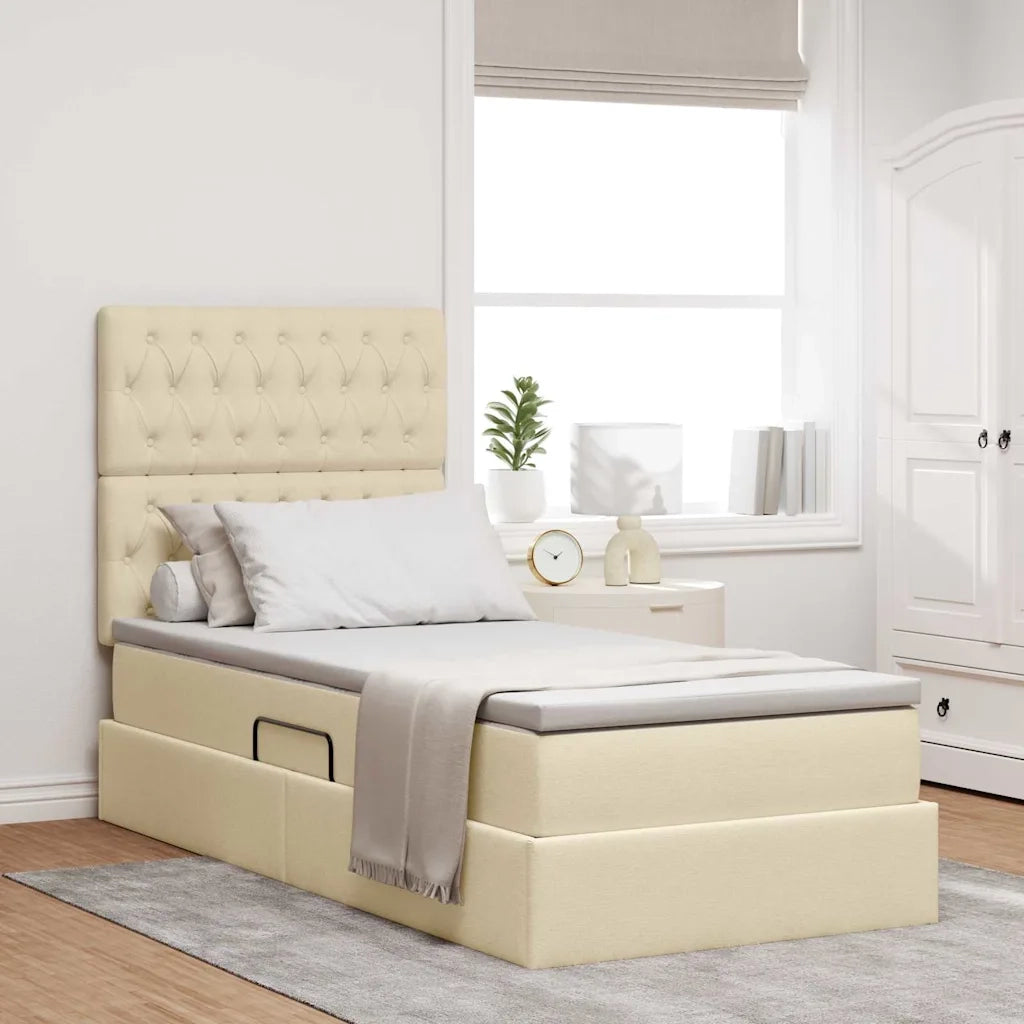 Letto con contenitore e LED Crema 90 x 200 cm Poliestere