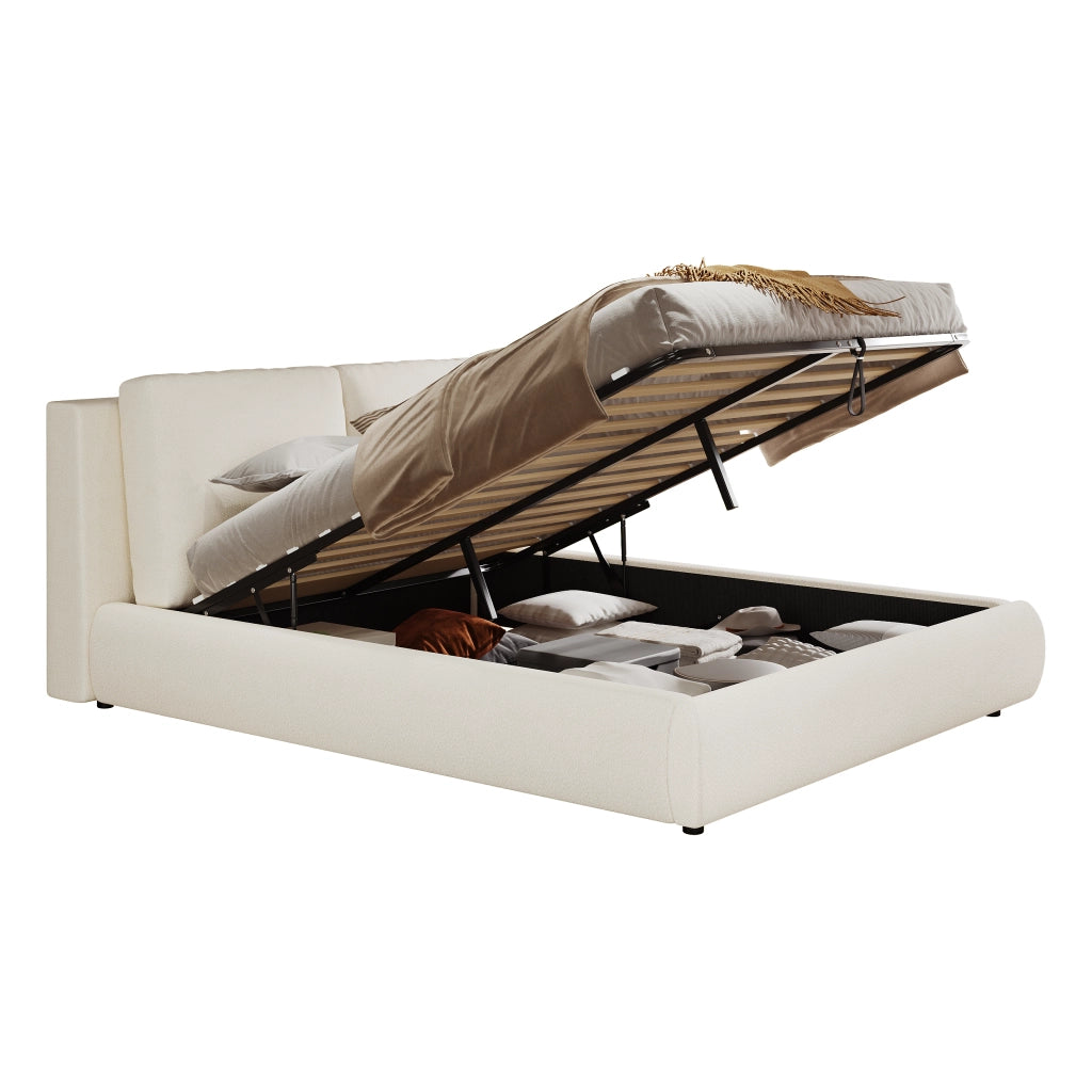 Letto matrimoniale contenitore 160 × 200 cm 2 posti con apertura idraulica e testiera imbottita, senza materasso, beige