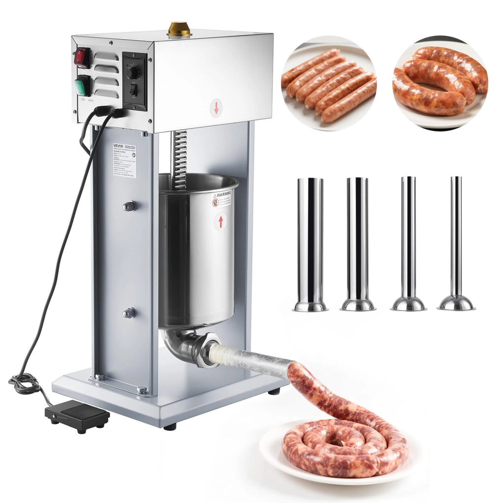 Insaccatrice elettrica per salsicce 10 L in acciaio inossidabile EVS-10L con pedale e 4 tubi di riempimento robusta e facile da usare