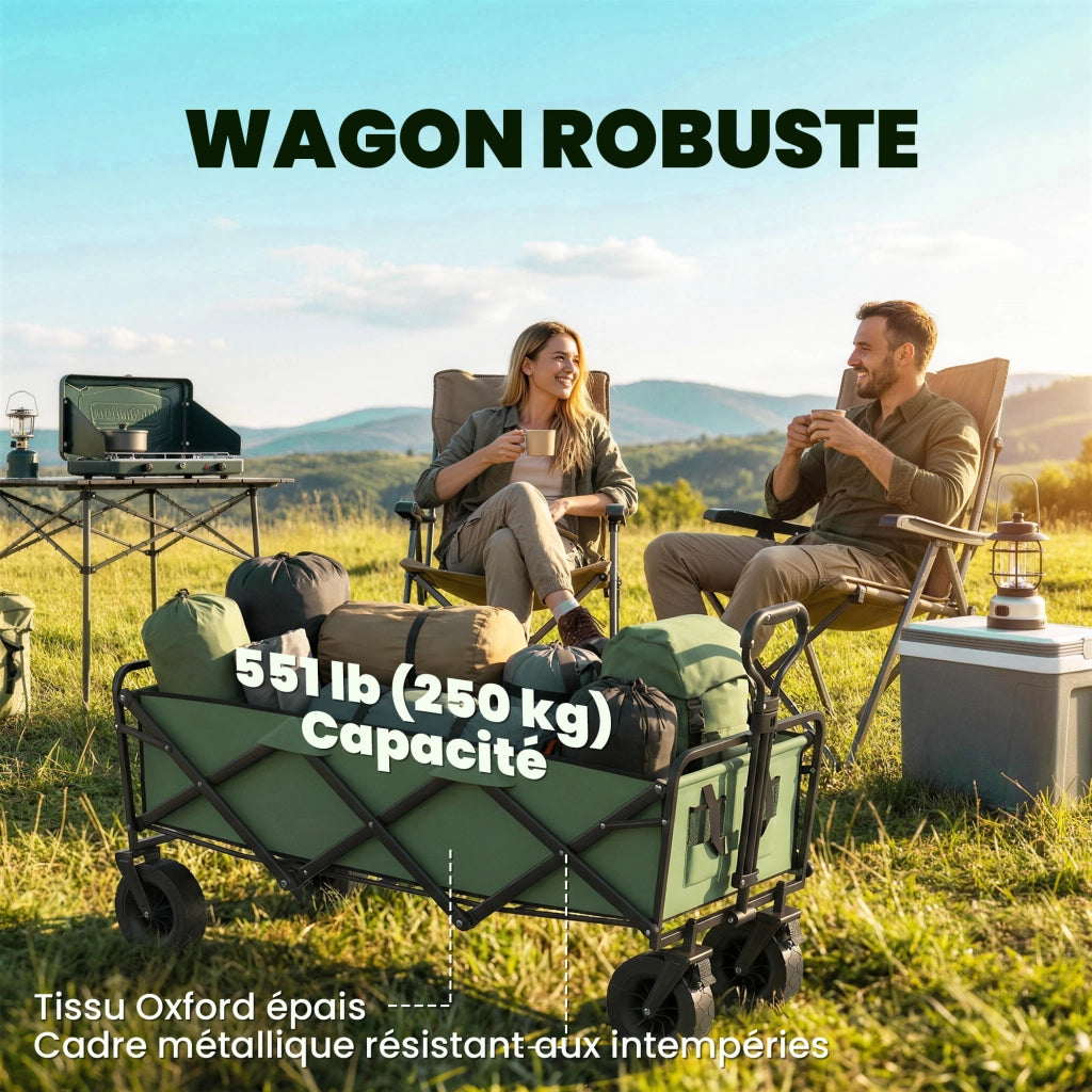 Carrello Giardino Pieghevole 130L ¨C Minimal ¨C Verde con Ruote e Freni