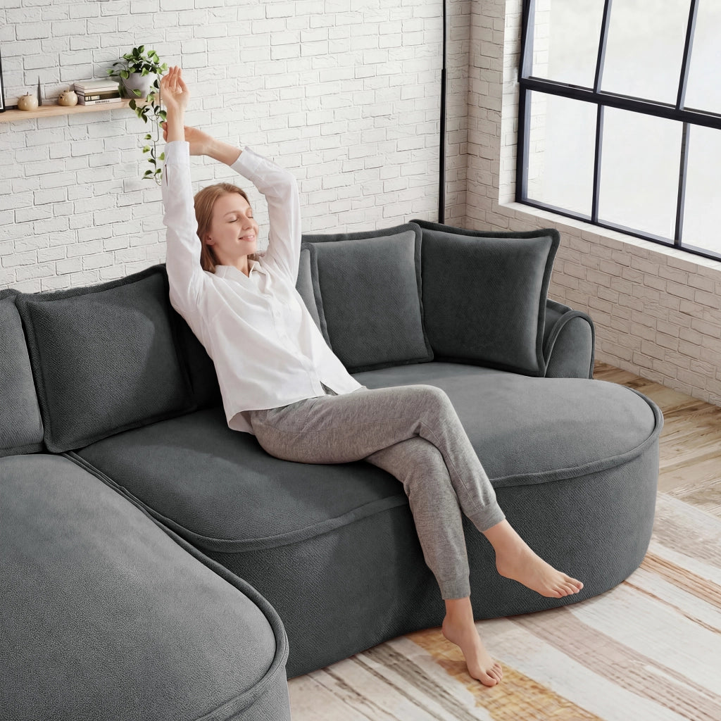Divano 4 Posti in Tessuto Chenille con Cuscini ¨C MINIMAL ¨C Grigio