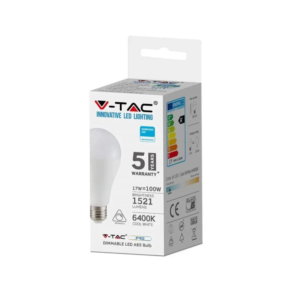 Bulbo LED - Samsung Chip 17W E27 A65 Plastica 6400K Dimmabile