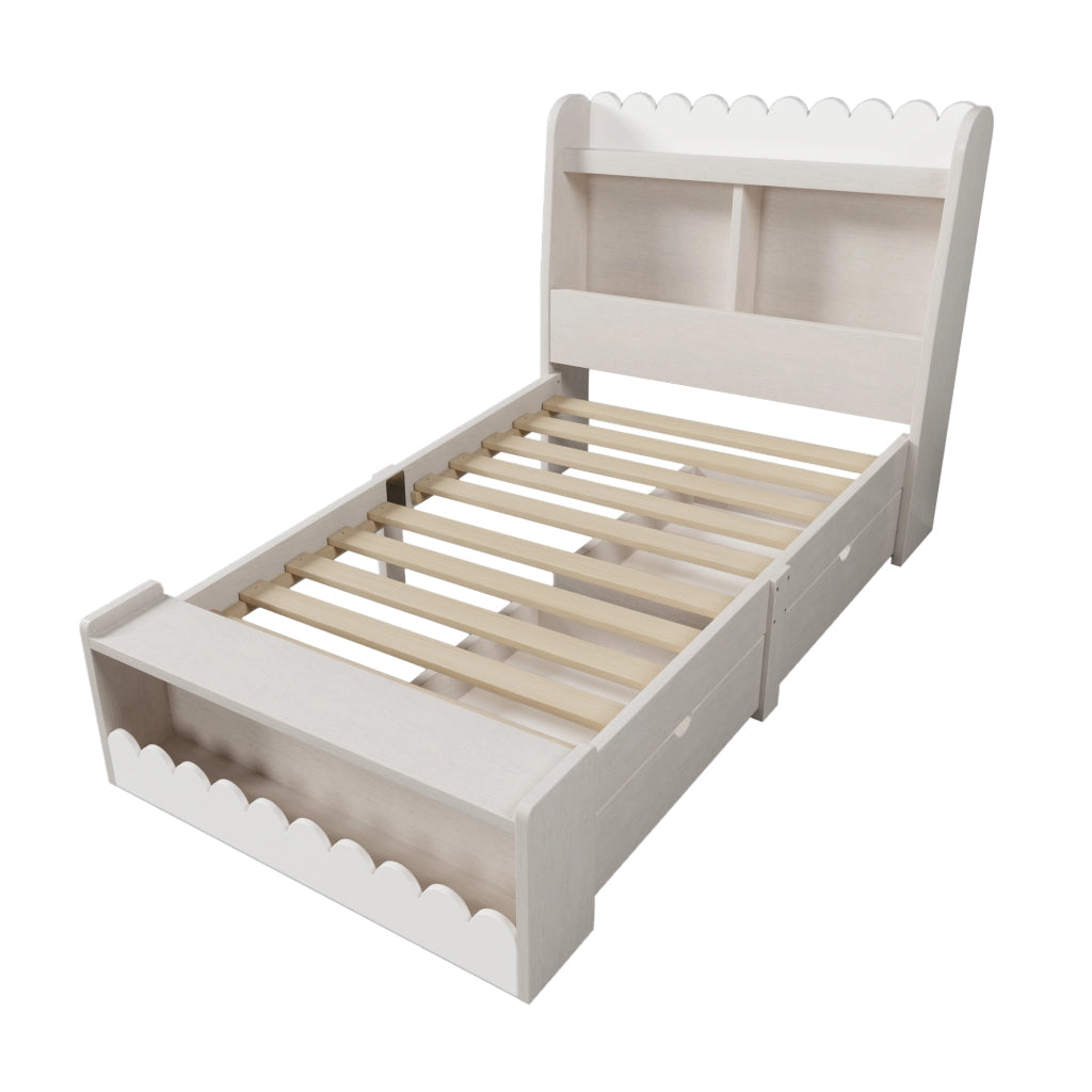 Letto singolo per bambini 90x190 cm con due cassetti e mensole