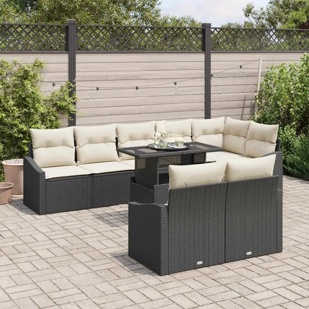 Set Divano da Giardino con cuscino 9 pcs Nero e Crema 3357760
