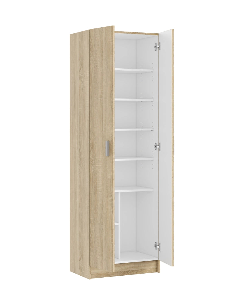 Alphabet Armadio Armadietto Multiuso A Colonna con 2 Ante e 8 Ripiani Ingresso Camera da Letto 59 x 37 x 180 Cm Colore Rovere Chiaro