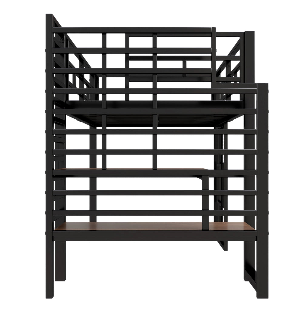LETTO a soppalco in metallo 90x200 cm Nero con scala e luci LED