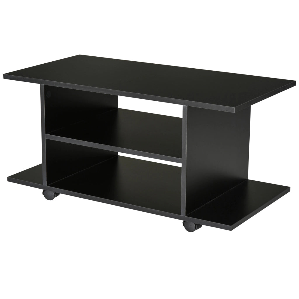 Mobile TV Moderno con Ripiani. Mobiletto Porta TV da 42" con Ruote Girevoli a Freni. 2 Piccolo Ripiani Laterali per Soggiorno e Camera da Letto. 80x40x40 cm. Nero