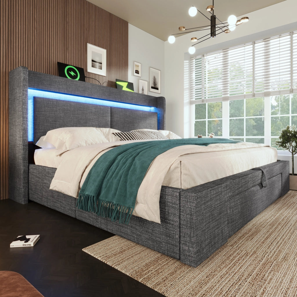 Letto imbottito 160x200 con materasso e contenitore idraulico